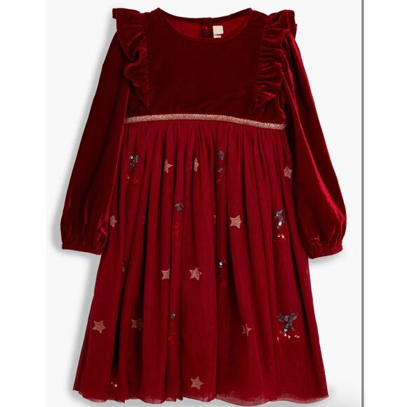 JoJo Maman Bébé Other - JoJo Maman Bebe Cherry Star Sequined Party Dress Size 18-24m